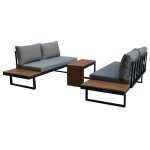 Zahradní set šedý textilen, hliník, šedá barva, polywood světle hnědá barva