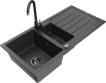 MEXEN - Andres granitový dřez s odkapávačem včetně baterie Telma, černá nakrapiany 6515-76-670200-70-B