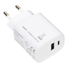 Troika rychlonabíječka - Charge X Duo (20 W, USB-C + USB-A, bílá)