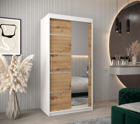 Šatní skříň Abi V2 Barva korpusu: Bílá, Rozměry: 100 cm, Dveře: Dub artisan