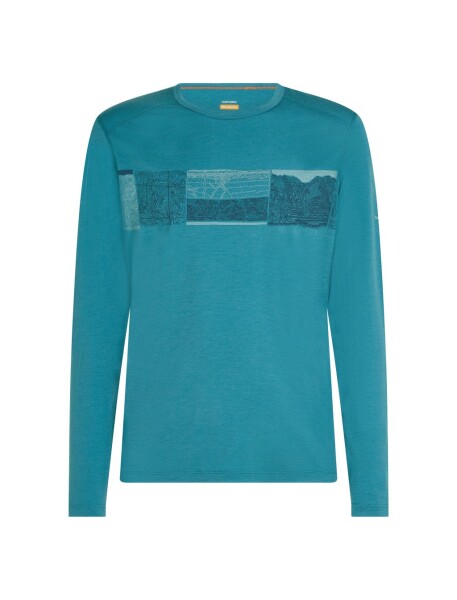 Pánské merino tričko s dlouhým rukávem ICEBREAKER Mens 200 Oasis LS Crewe Elevation Lin, Topaz velikost: XL