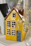 Ib Laursen Keramický svícen Nyhavn Yellow/Blue Door, žlutá barva, keramika