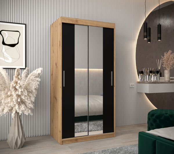 Šatní skříň Abi T1 Barva korpusu: Dub artisan, Rozměry: 100 cm, Dveře: Černá