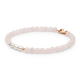 Náramek z růžového křemene a sladkovodních perel - stříbro 925/1000, Růžová 17 cm Bílá