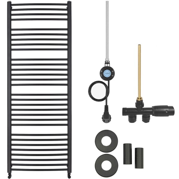 CERANO Koupelnový radiátorový set Stefano - kombinované vytápění, wifi tyč - boční jednobodové připojení - 600W - černá matná - 1210x650 mm
