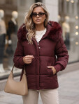 Dámská zimní prošívaná bunda s kapucí, vínová, FashionStreet TY6003 XXL
