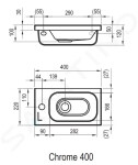 RAVAK - Chrome Umývátko 400x220 mm, s 1 otvorem pro baterii vpravo, bílá XJGP1100000