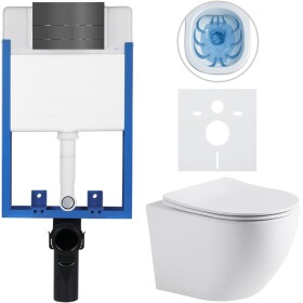 CERANO - Kompletní WC set Profi/Cesso - bílá matná - WC tlačítko Line/Tmavě šedá - pro zazdění - 49x36 CER-8050BD84272