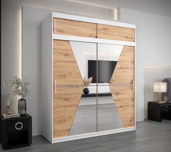 Šatní skříň Abi Ma s nástavcem Barva korpusu: Bílá, Rozměry: 200 cm, Dveře: Dub artisan