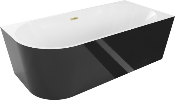 MEXEN/S - Mia volně stojící rohová vana pravá 170 x 80, bílá/černá, sifon a přepad kartáčované zlato 52691708075P-55