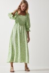 Happiness İstanbul Women's Light Green Linen Surface Patterned Summer Woven Dress