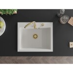 MEXEN/S - Elix granitový dřez 1-miska 600 x 500 mm, bílá, sifon zlatá 6525601005-20-G