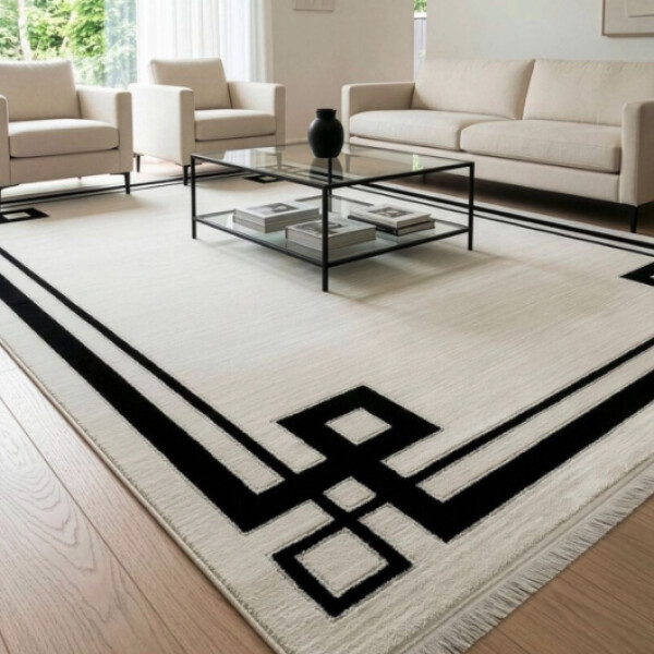 DumDekorace Koberec DFH34-2 s elegantním geometrickým okrajem, šedý a černý Šířka: 140 cm | Délka: 190 cm