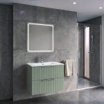 SAPHO - SET koupelnová skříňka CIRASA 70cm s umyvadlem a LED zrcadlem, 2x zásuvka, verde KSET-101