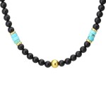 Pánský korálkový náhrdelník Pietro - 6 mm přírodní onyx a tyrkys, Tyrkysová 45 cm
