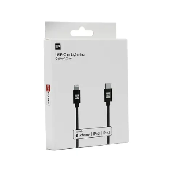 ER POWER kabel USB-C na Lightning černá / Datový kabel / 1,2 m / MFi certifikace (ERPWCL120BK)