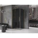 MEXEN/S - Velar L sprchový kout, posuvné dveře 120 x 75, grafit, zlato kartáčovaná 871-120-075-43-55