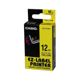 CASIO originální páska do tiskárny štítků CASIO XR-12YW1 / černý tisk / žlutý podklad / nelaminovaná / 8m / 12mm (XR-12YW1)