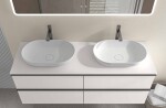 CERANO - Koupelnová skříňka Velora - bílá matná, úchytka černá + deska pod umyvadlo Navira Slim - 18 mm - 140x54,8x46,5 CER-665173