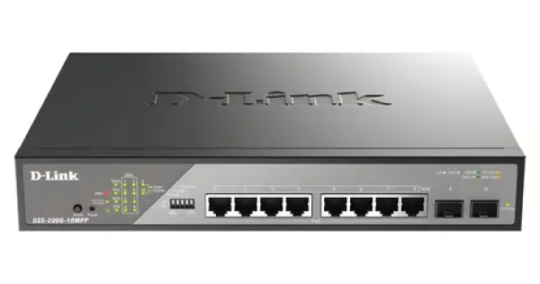 D-Link DSS-200G-10MPP / Switch / 10-port gigabit / PoE++ (802.3bt) / agregace (DSS-200G-10MPP/E)