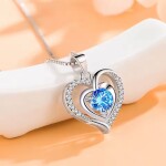 Náhrdelník se srdcem a modrým krystalem - stříbro 925/1000, 45 cm Modrá