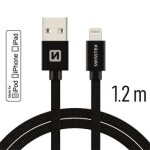 Swissten 71524201 USB 2.0 typ A na Lightning, USB 2.0, zástrčka A - zástrčka Lightning, MFi, opletený, 1,2m, černý