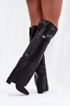 Zateplené kozačky s vytočenou holínkou za koleno podpatek sloupek černé Serelle 39