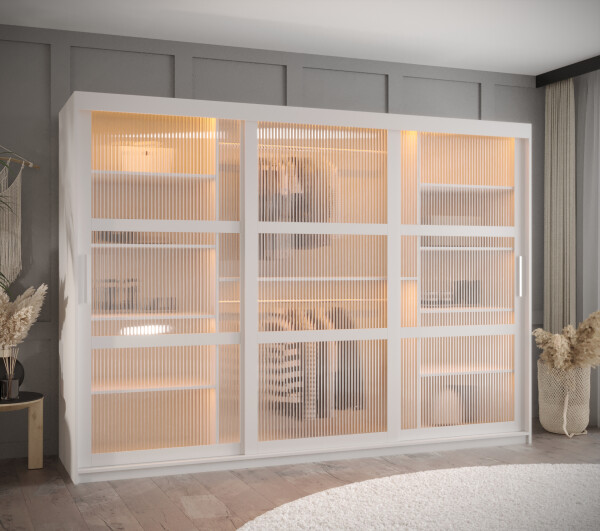 Šatní skříň Abi Flutes Rozměry: 250 cm, Barva korpusu + barva dveří: Bílá + Bílá