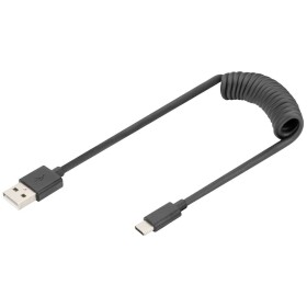 Digitus USB kabel USB 2.0 USB-A zástrčka, USB-C ® zástrčka 1.00 m černá oboustranně zapojitelná zástrčka, dvoužilový stíněný, flexibilní provedení, spirálový - Digitus AK-300430-006-S USB Typ A na USB Typ C Pružinový USB 2.0, PD60W Max, 1m