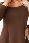 574-2 IVANA pohodlné trapézové šaty s výstřihem a dlouhými rukávy - čokoládové XL