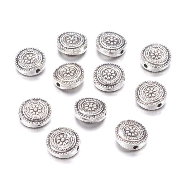 Kovový oddělovací korálek - starostříbrný - květina - 11,5 x 11,5 x 4,5 mm - 1 ks