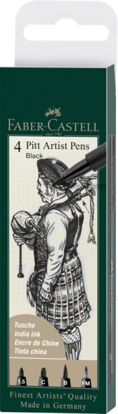 Faber-Castell Pitt Artist Pens sada 4 ks různé hroty černý inkoust