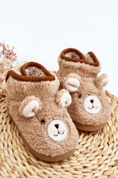 Dětské vyšívané pantofle s medvídkem hnědé Eberra 27
