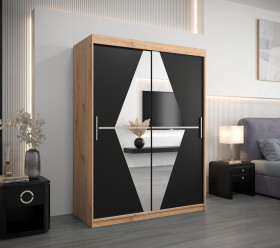 Šatní skříň Abi Bo Barva korpusu: Dub artisan, Rozměry: 150 cm, Dveře: Černá