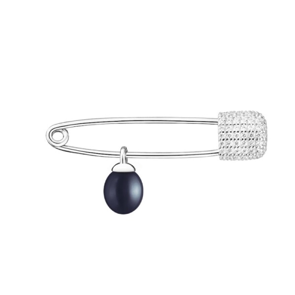 Stříbrná brož s černou perlou Spínací špendlík, stříbro 925/1000, Černá