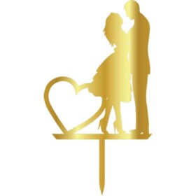 Cesil Zapichovací plastová dekorace zlatá Novomanželé se srdíčkem