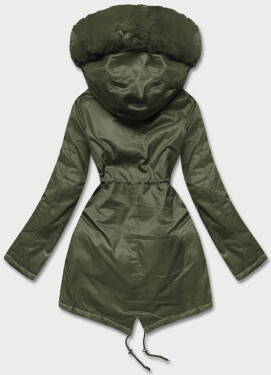 Dámská bunda parka v army barvě s kožešinou (5m762-136) odstíny zelené XL (42)