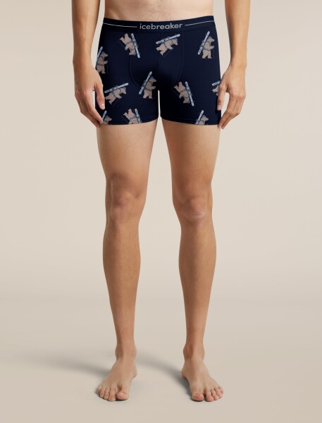 Pánské merino boxerky ICEBREAKER Mens Merino 150 Anatomica Boxers BearTourAOP, Midnight Navy velikost: S