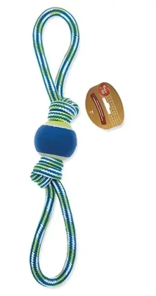 HAVE A PET Hračka pro psy s tenisákem modro-zelená 45 cm / Lanová hračka / Střední, velká a obří plemena (854-320351)