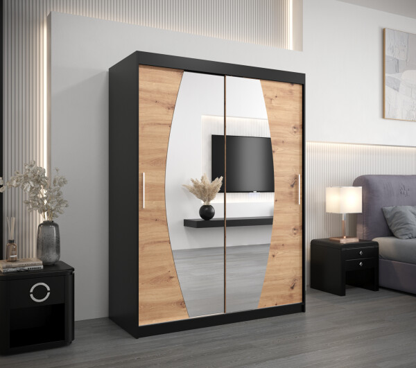 Šatní skříň Abi E0 Barva korpusu: Černá, Rozměry: 150 cm, Dveře: Dub artisan
