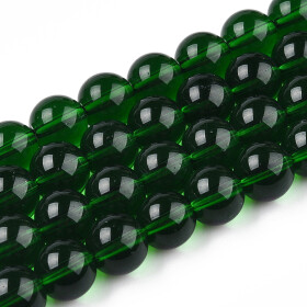 Skleněné korálky - průsvitné - smaragdově zelené - ∅ 8 mm - 10 ks