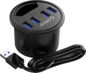 Orico USB Hub 4x USB-A do otvoru v desce stolu / USB Hub / 4x USB-A 3.1 Gen 1 / průměr otvoru 6 cm / 5 Gbps (DESK-4U-BK-BP)