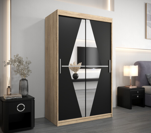 Šatní skříň Abi Bo Barva korpusu: Dub Sonoma, Rozměry: 120 cm, Dveře: Černá