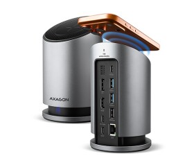 AXAGON HMC-WL9, USB 10Gbps hub s Qi, 3x USB-A, USB-C, HDMI & DP 4k/60Hz, RJ-45 GLAN, PD 100W, kabel USB-C 60cm EDF_1023752