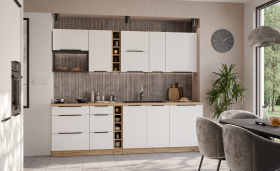 Kuchyňská linka 255 cm Aria 1 Barva korpusu: Dub artisan, Barva dvířek: WH - Crystal white AFM