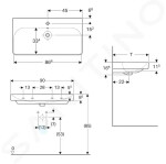 GEBERIT - Smyle Square Umyvadlo 900x480 mm, s přepadem, otvor pro baterii, bílá 500.251.01.1