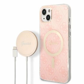 Pouzdro Guess 4G MagSafe Kompatibilní Zadní + Bezdrátová Nabíječka iPhone 14 Plus ružové