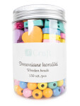 Korálky dřevěné 150ks v dóze, gumička, stužka - Rainbow