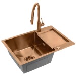 REA/S - Ocelový dřez Paul BRUSH COPPER s kuchyňskou baterií KPL-06017
