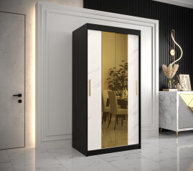 Šatní skříň Abi Golden T1 Barva korpusu: Černá, Rozměry: 100 cm, Dveře: Bílý mramor se zlatým zrcadlem